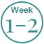 Circular badge with 'Week 1-2' text on a white background