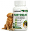Pawganix YeastGuard supplement bottle with a dog and treats on a white background