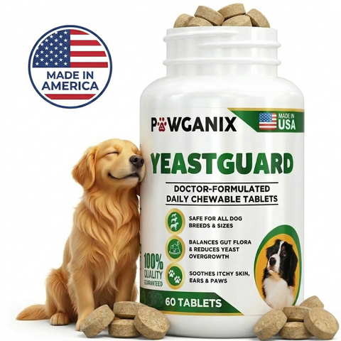 YeastGuard Dog Yeast Infection Relief  for Itchy Paws, Itchy Ears & Itchy Skin, Antifungal skin & coat supplement, 10 Active Ingredients, Chicken Liver Flavor