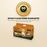 The embossed gold 60 Day Calm Home Guarantee seal above the CalmGuard cat calming pheromone diffuser kit carton
