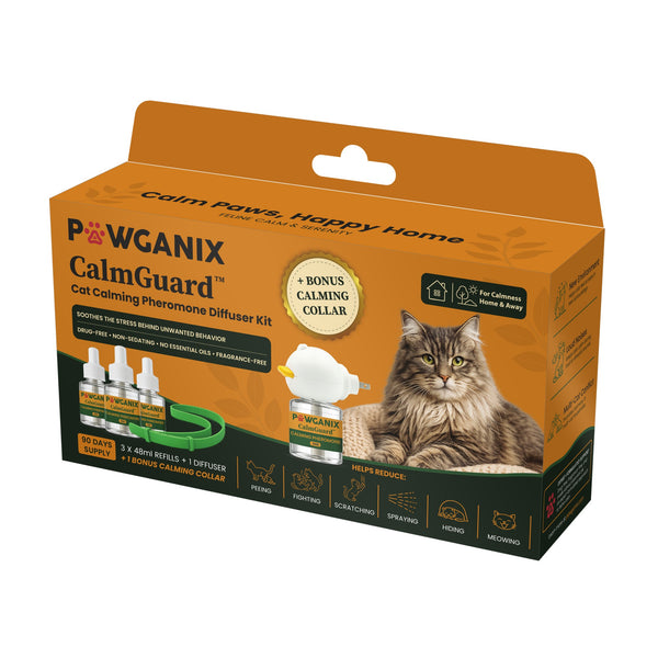 Pawganix CalmGuard cat calming pheromone diffuser kit on a white background