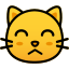 Simple cartoon cat face with a sad expression on a white background