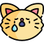 Cartoon cat with a sad expression and teardrop