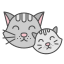 Two black and white cat illustrations on a white background