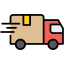 Red delivery truck icon on a white background