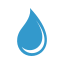 Blue water droplet icon on a white background