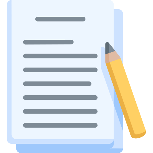 Icon of a piece of paper with lines and a pencil on a white background
