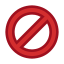 Prohibition symbol with a red circle and diagonal line through it on a white background