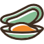 Green leaf inside an open beige shell