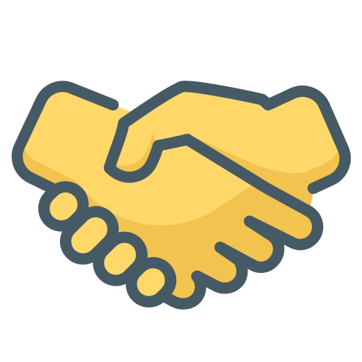 Icon of two hands shaking with a chain underneath on a white background