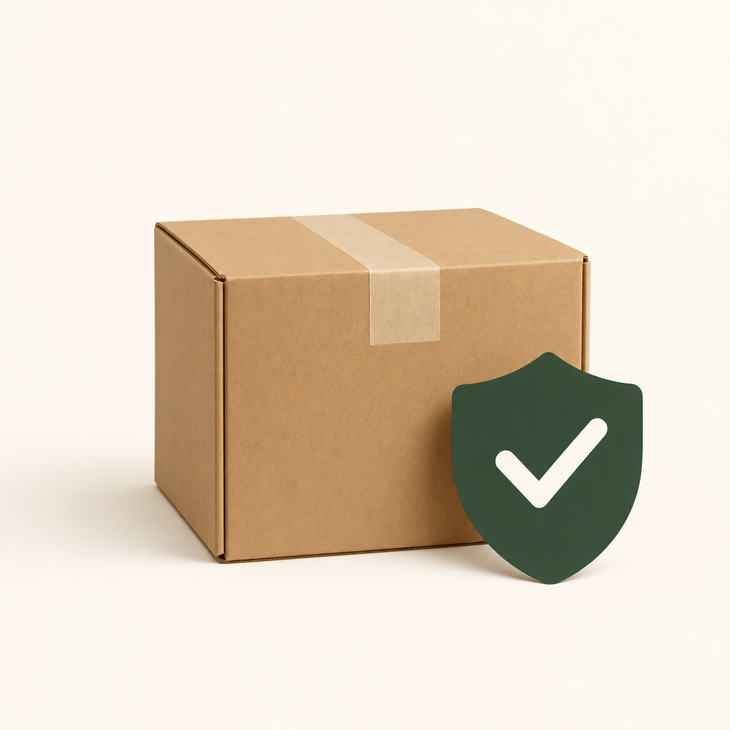 Sealed kraft shipping box with a green protection shield