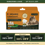 CalmGuard Subscribe and Save offer card. Up to 51 percent off. One kit 34 percent off, two kits 50 percent off marked best value, three kits 51 percent off. Free shipping on Subscribe and Save, skip change or cancel any time.