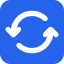 Circular icon with a refresh symbol on a white background