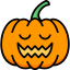Pumpkin with a carved face on a white background