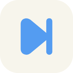 Blue play button icon on a white background