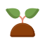 Small round object with a textured surface and two small protrusions resembling leaves on a plain background.