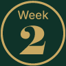 Circular badge with 'Week 2' text in a green circle