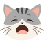 Cartoon cat with a sad expression on a white background