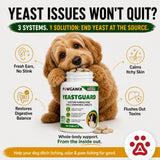 Dog enjoying a YeastGuard chewable tablet