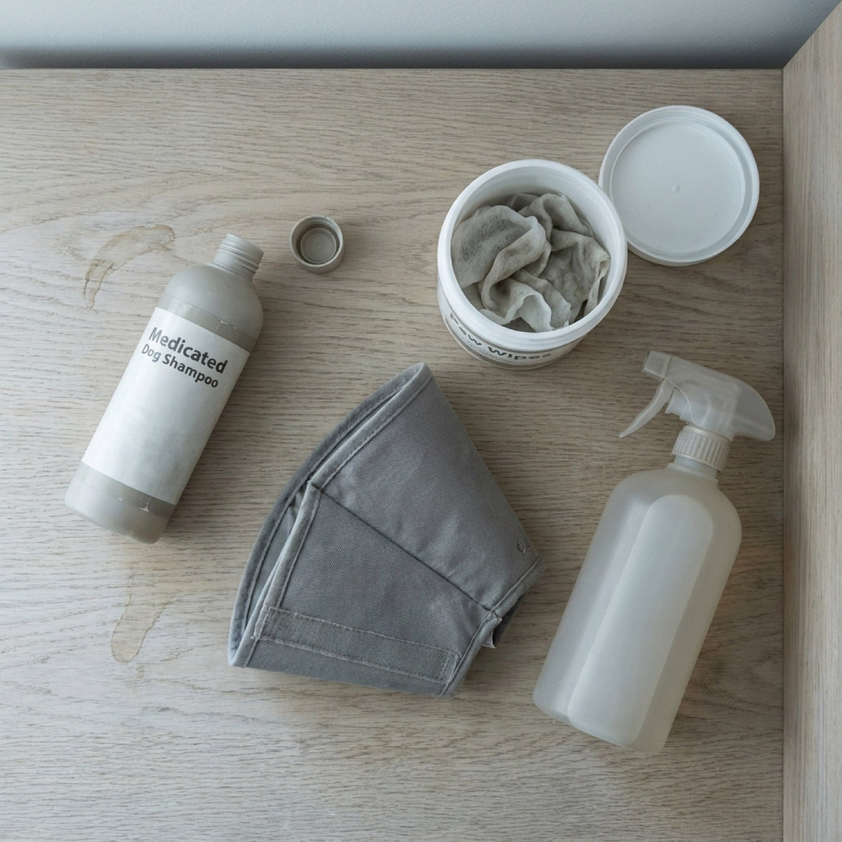 Medicated shampoo, cone, wipes and spray