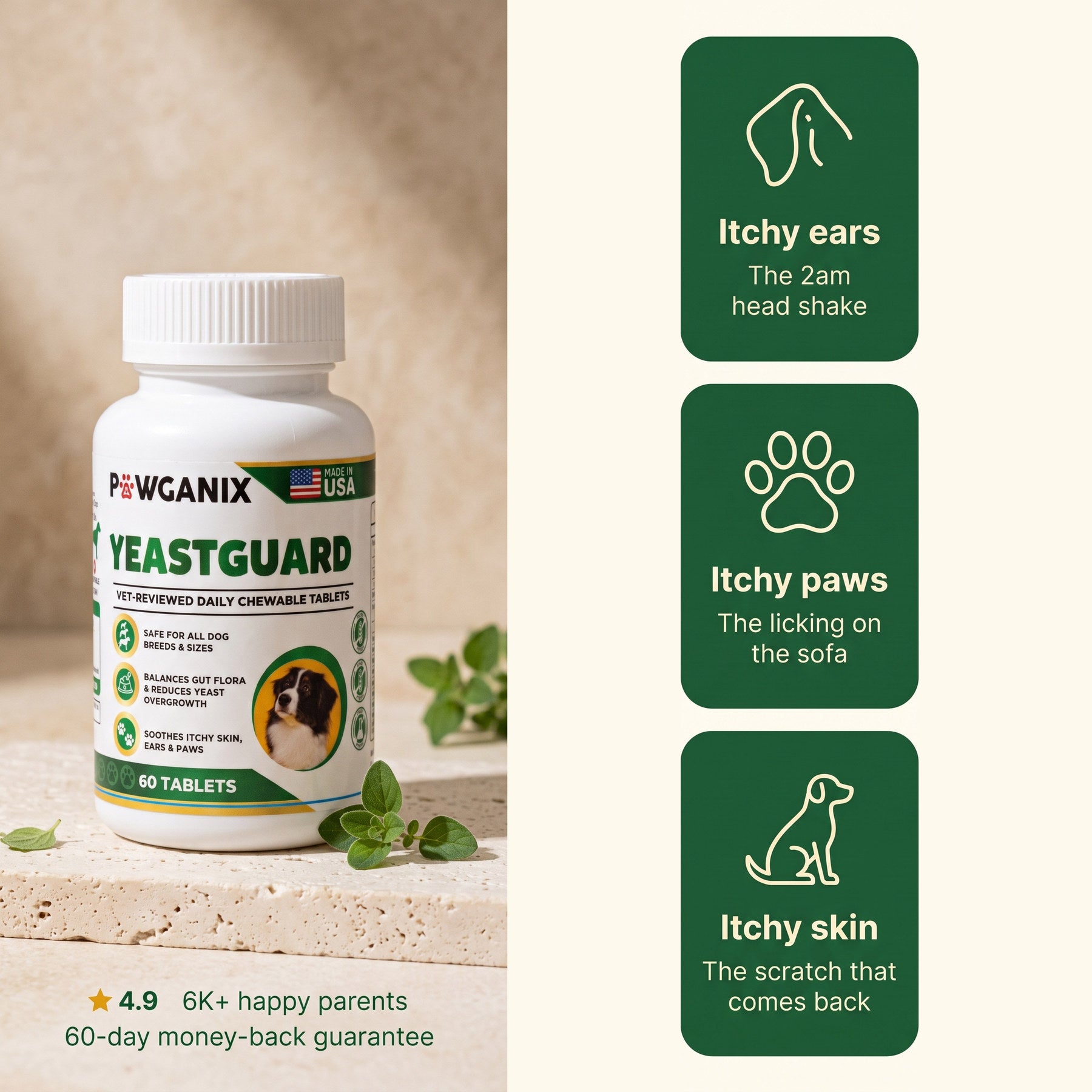 YeastGuard Dog Yeast & Itch Relief Chews – Itchy Paws, Ears & Skin Support, 12 Active Ingredients, Probiotics + Omega-3, Chicken Liver Flavor