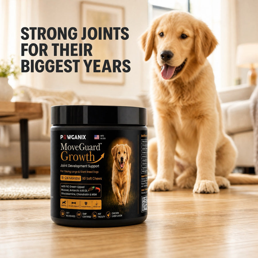 Large-breed puppy mid-stride — the whole-dog, growth-window ethos behind the Pawganix name.
