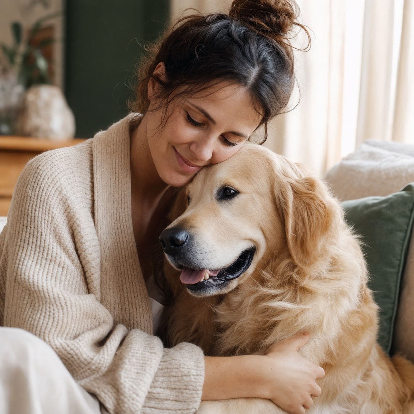 Adult dog bonding with its owner
