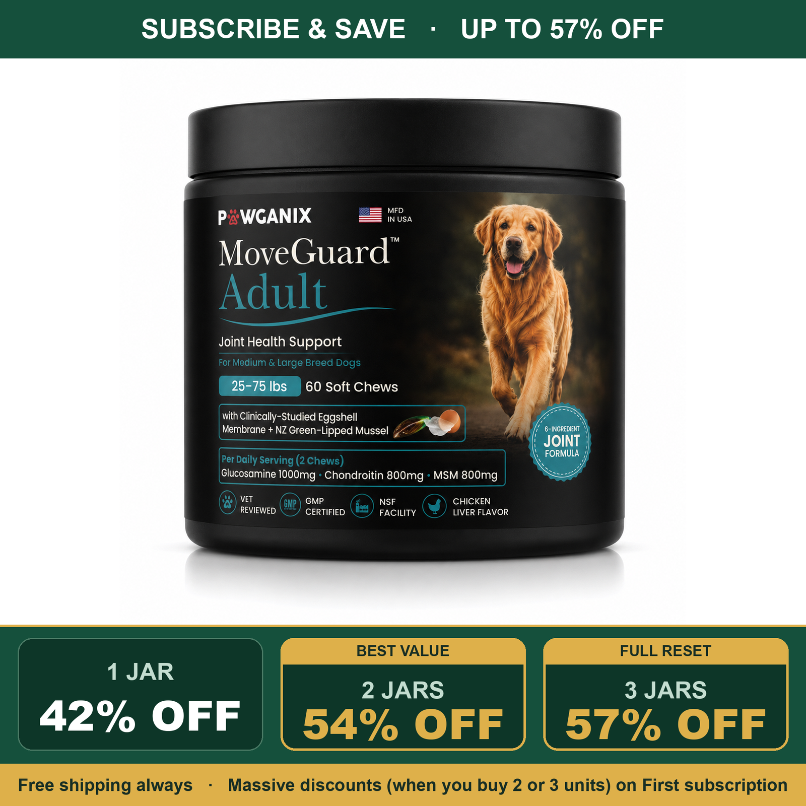 MoveGuard Adult: Subscribe & Save at $34.99 a jar, 42% off the $59.99 reference price, plus free shipping